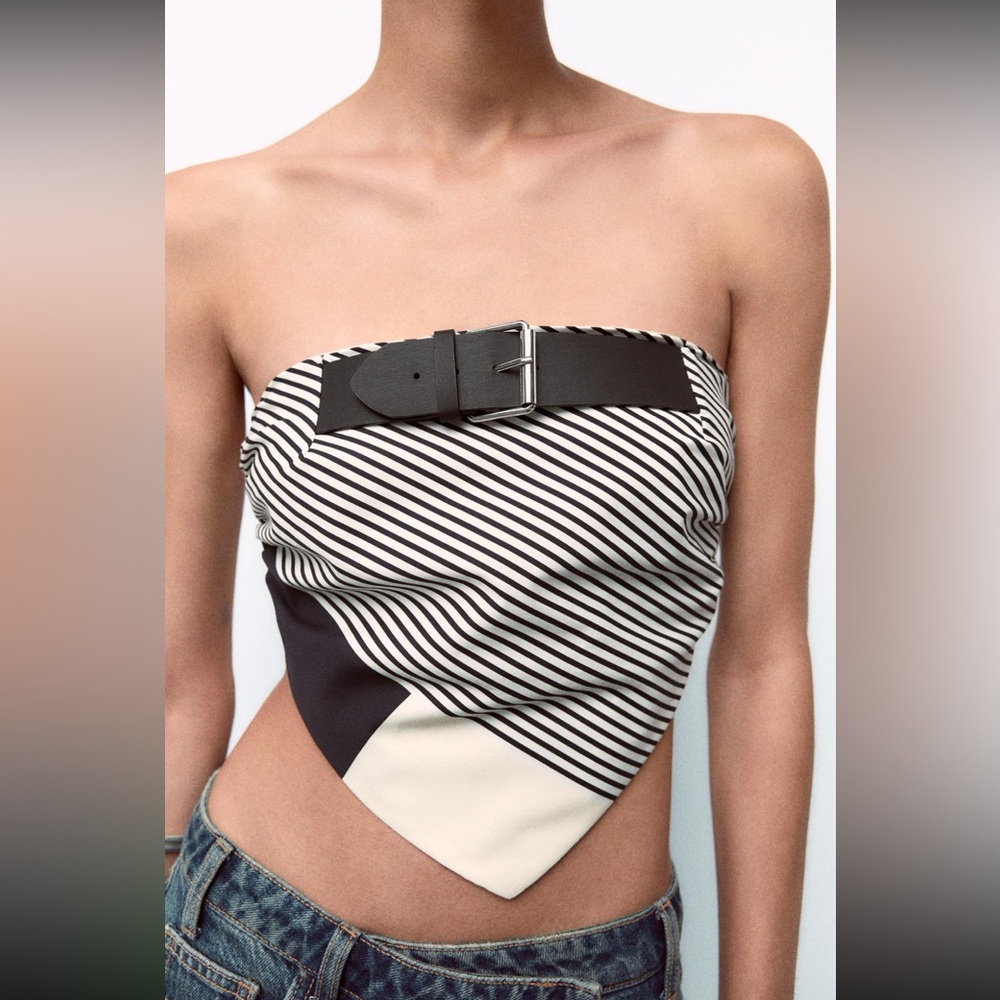 STRIPED BELT POPLIN TOP - Picture 3 of 12